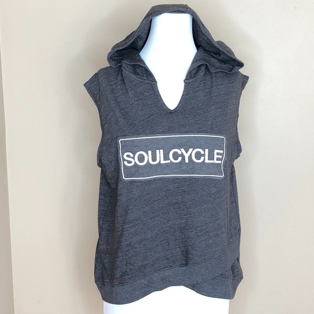 SoulCycle Womens Size Small Grey Patch Criss Cross Sleeveless Hoodie Sweatshirt